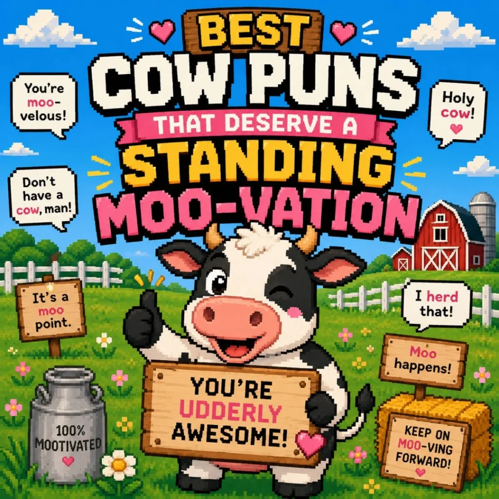 🐄 Best Cow Puns That Deserve a Standing Moo-vation | Funny Pixel Art Design