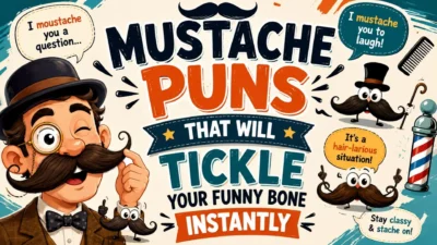 Funny mustache puns cartoon banner