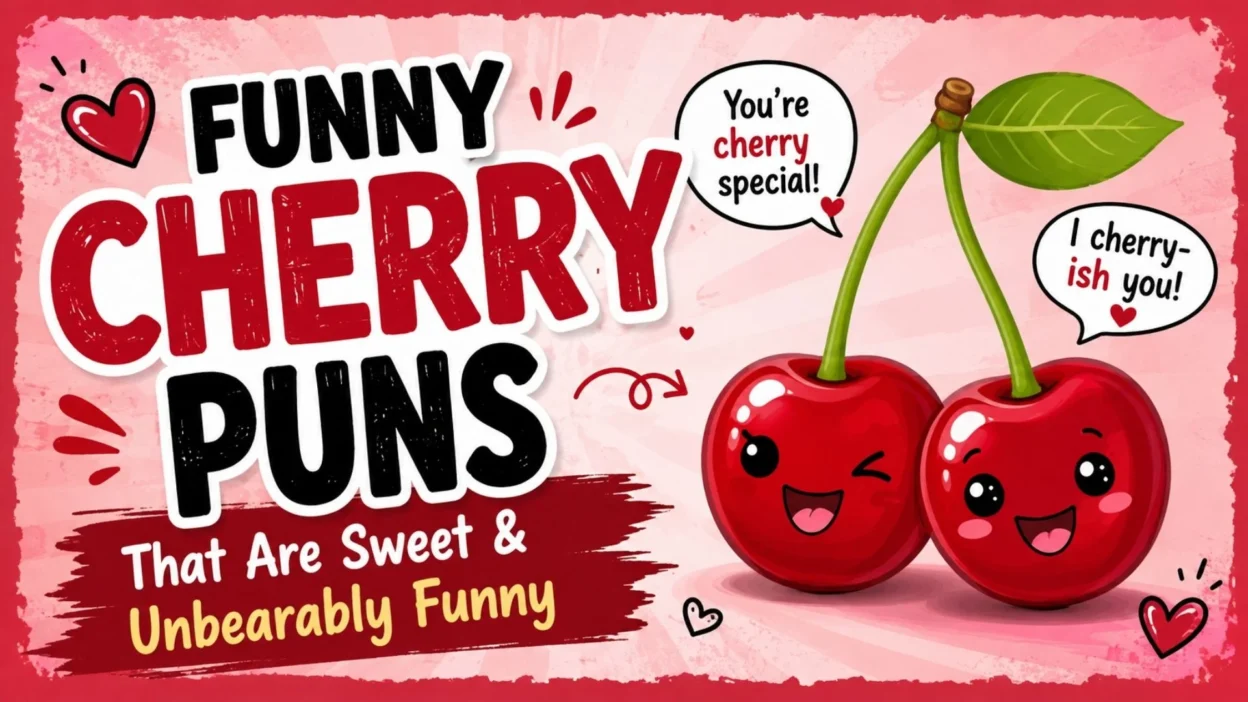 Funny cherry puns graphic with cute cherries