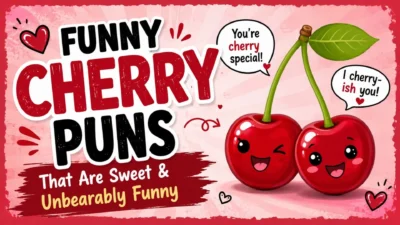 Funny cherry puns graphic with cute cherries