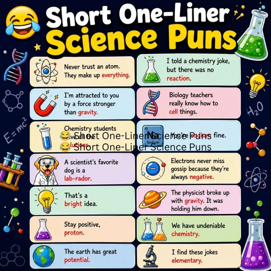 😂 Short One-Liner Science Puns