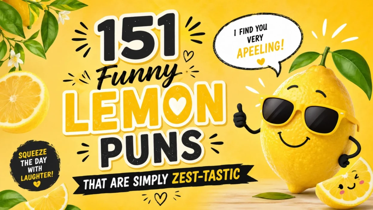151 Funny Lemon Puns That Are Simply Zest-tastic with a cheerful sunglasses-wearing lemon