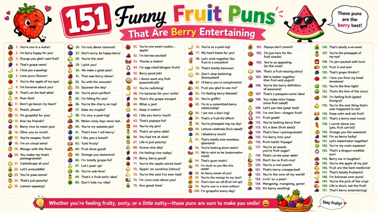 🍓 151 Funny Fruit Puns That Are Berry Entertaining