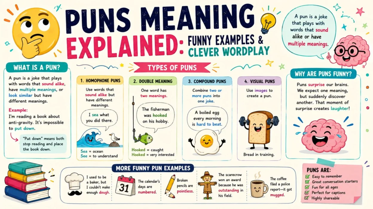 🤔 Puns Meaning Explained: Funny Examples & Clever Wordplay