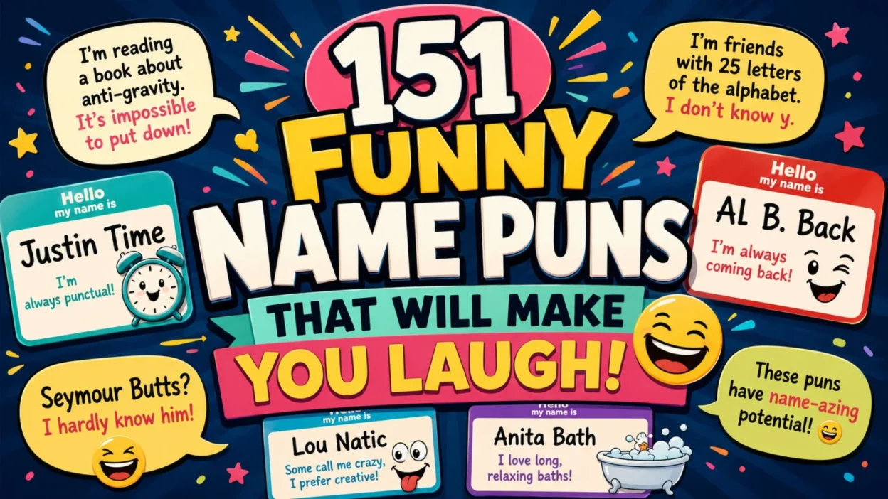 151 funny name puns with colorful joke characters
