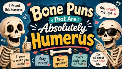 Funny bone puns with smiling skeletons