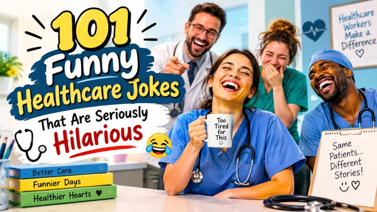 101 funny healthcare jokes with laughing medical staff